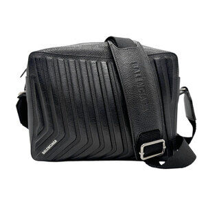 Balenciaga Crossbody Shoulder Bag Black Silver Leather